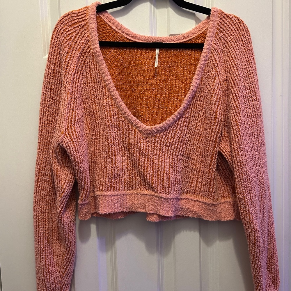 Free People Pink V-Neck Sweater XS